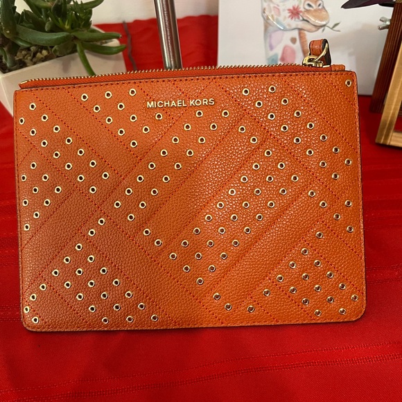 Michael Kors Orange Studded Clutch/Wristlet - Picture 1 of 3